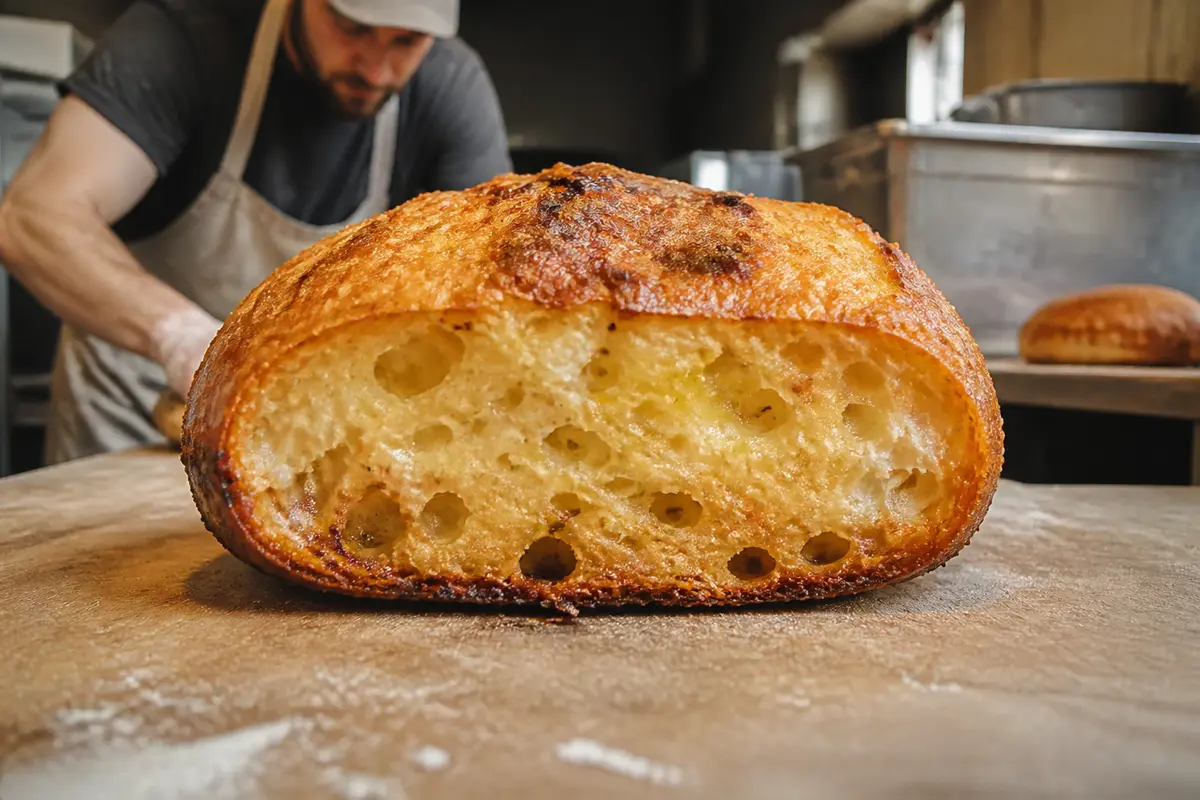 Boulanger préparant pain pour smash burger dans une boulangerie artisanale