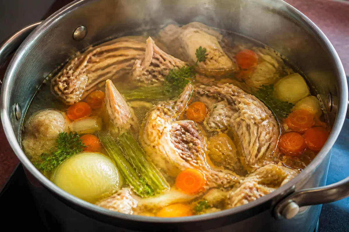 Casserole de poulet, carottes et céleri pour une recette de soupe au poulet savoureuse